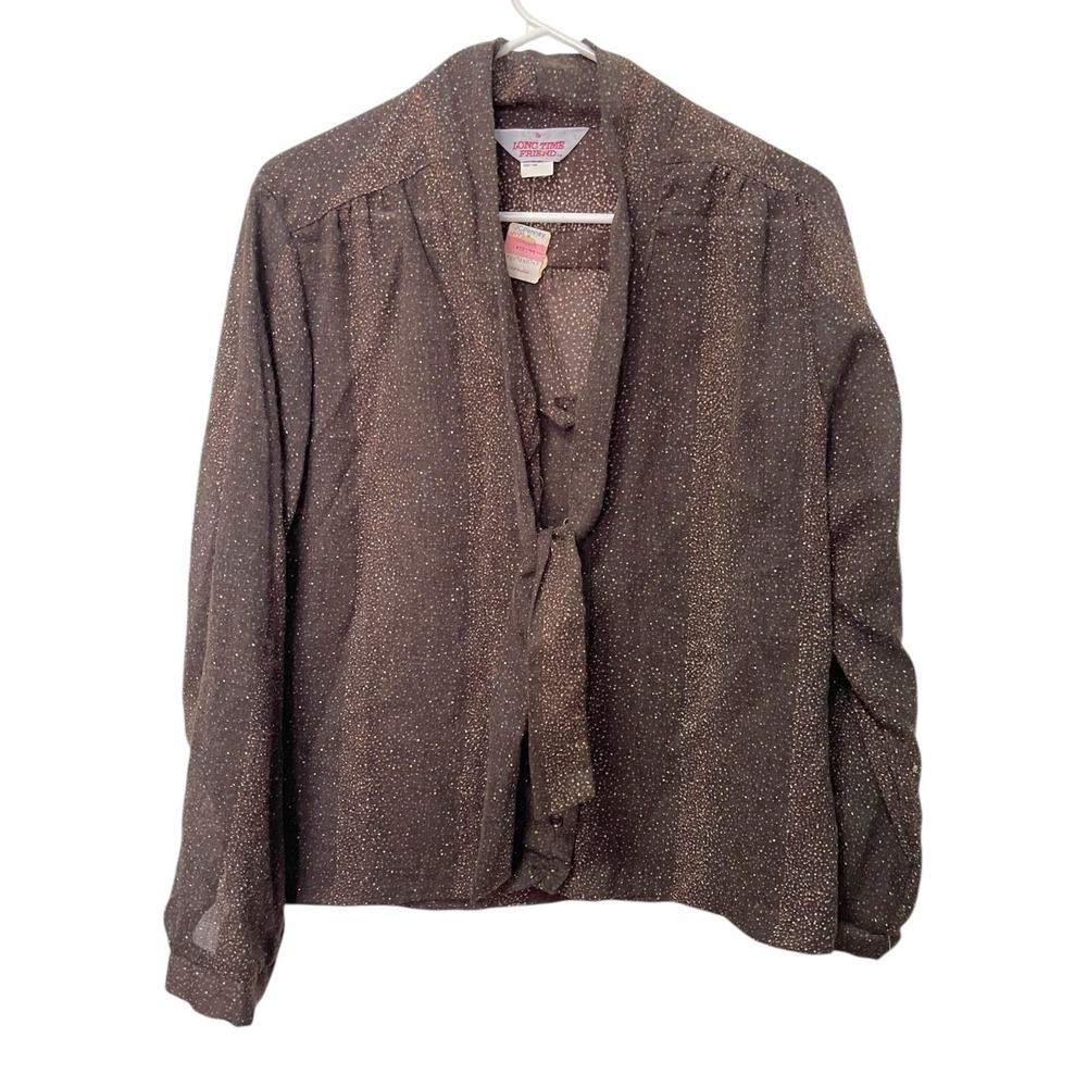 New Vintage Long Time Friend 16 Blouse Tie Neck Button Up Dot Print 70's 80s